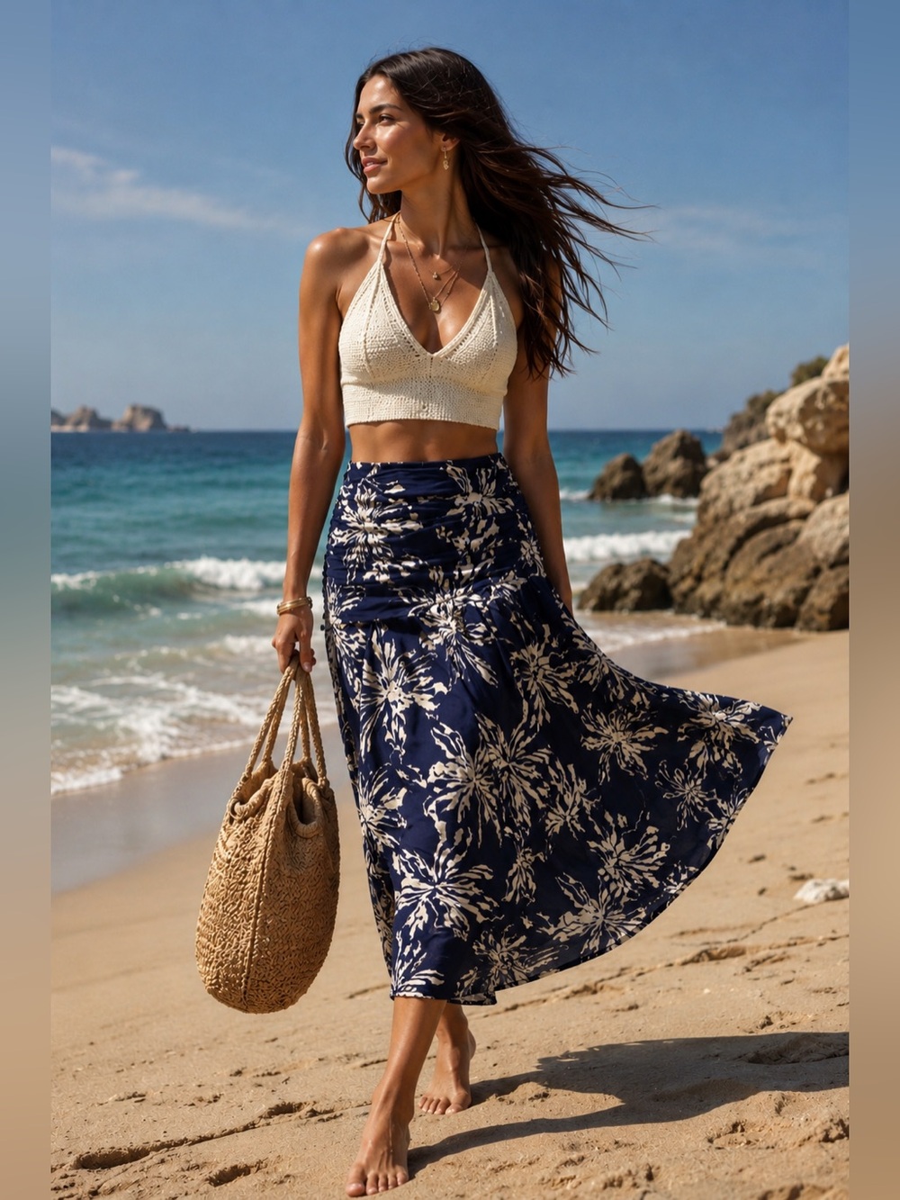 Zara Floral Navy and White Skirt